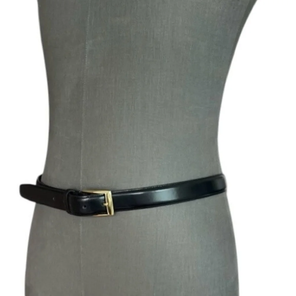JOS A BANK Black Genuine Italian Leather Gold Brass Square Buckle Dress Belt 46